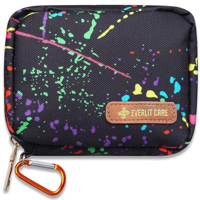 EVERLIT Mini Rescue Pack | 105 Medical Essentials Organized in Portable Storage Bag | Pocket Size Kids First Aid Kit with D Ring | Small Family-Friendly Travel Medical Kit (Splatter)