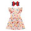 ABEWIP Toddler Girls Back to School Dress - Apple, Pencil, Crayon, Schoolbag, Letter Print Ruffle Dresses Pink Book 5-6Y view 1
