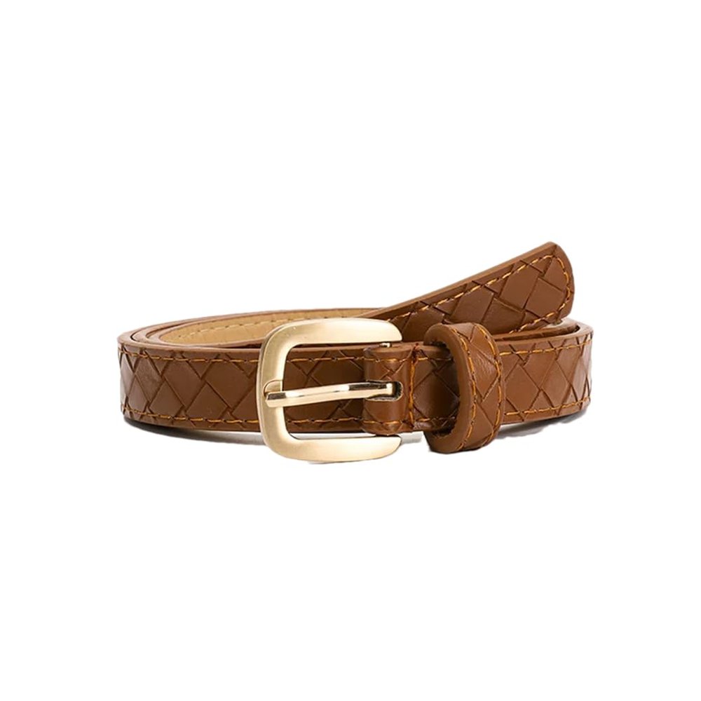 REHJJDFD Women's BeltPu Leather Gold Pin Buckle Rhombic Pattern Jeans Casual Formal Solid Belt brown 105CM