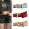REHJJDFD Women's BeltPu Leather Gold Pin Buckle Rhombic Pattern Jeans Casual Formal Solid Belt brown 105CM view 2