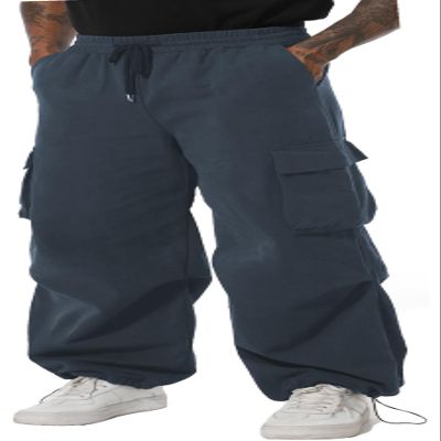 AITFINEISM Men's Casual Cargo Pant Elastic Waist Drawstring Streetwear Parachute Pants (42, Blue)