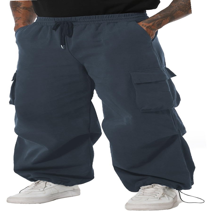 AITFINEISM Men's Casual Cargo Pant Elastic Waist Drawstring Streetwear Parachute Pants (42, Blue)