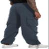 AITFINEISM Men's Casual Cargo Pant Elastic Waist Drawstring Streetwear Parachute Pants (42, Blue) view 4