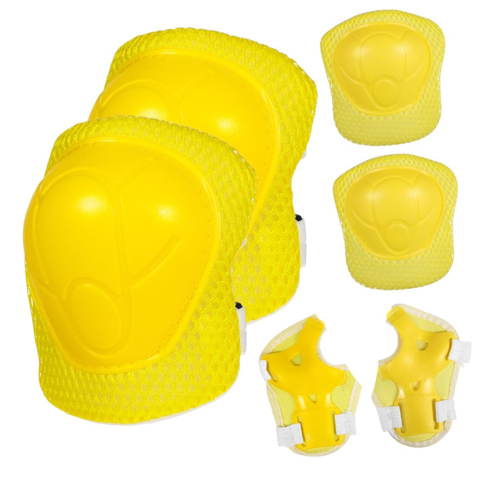 Anneome 6pcs Kids Sports Protective Gear Kit Yellow Elbow Knee Pads for Kids Cycling Skating