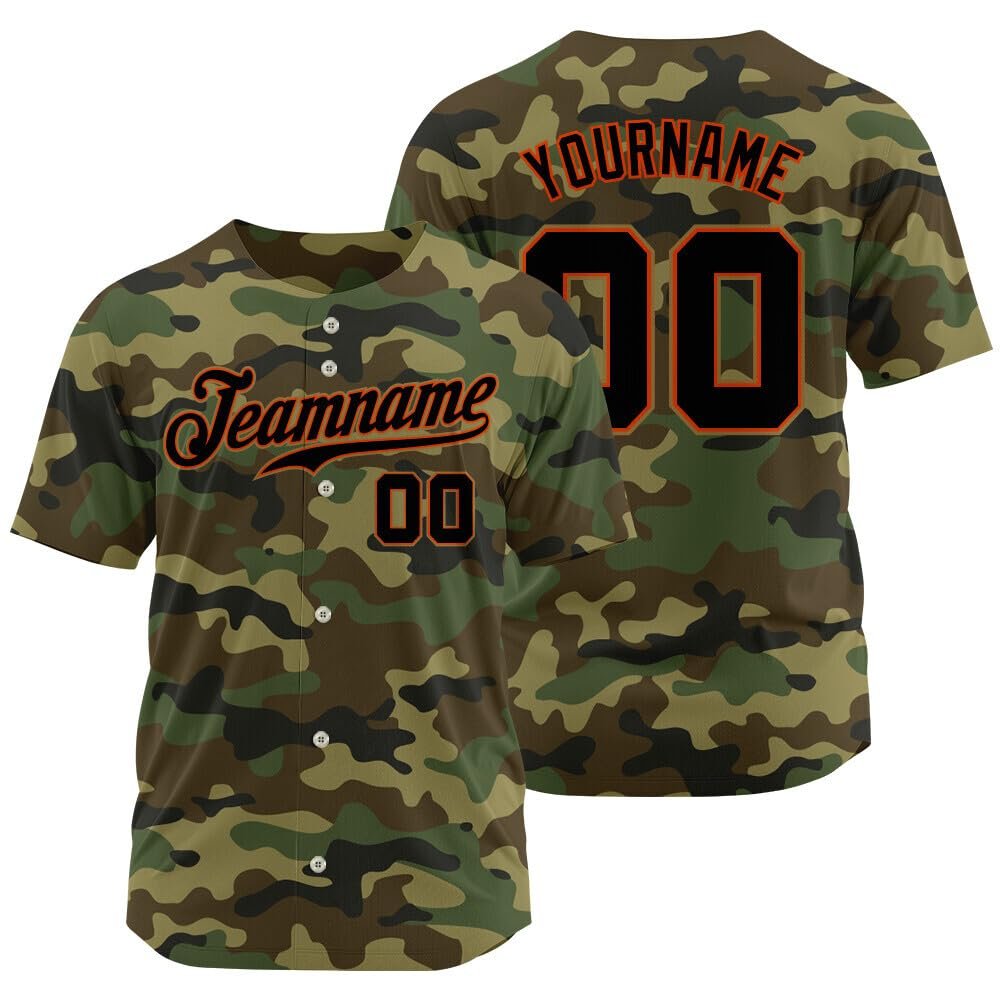 Custom Green Orange Camo Baseball Jersey, Personalized Printed Stitched Team Name Number Logo Sports Uniform for Men Youth Women