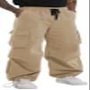 AITFINEISM Men's Casual Cargo Pant Elastic Waist Drawstring Streetwear Parachute Pants (40, Khaki)