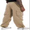 AITFINEISM Men's Casual Cargo Pant Elastic Waist Drawstring Streetwear Parachute Pants (40, Khaki) view 3
