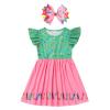 ABEWIP Toddler Girls Back to School Dress - Apple, Pencil, Crayon, Schoolbag, Letter Print Ruffle Dresses Green Pink Pencil 5-6Y view 1