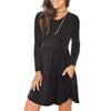 JEKE-DG Long Sleeve Dress for Women Loose Fit Swing Pleated Dress Casual Short T-Shirt Dresses with Pockets (Small,Black) view 2