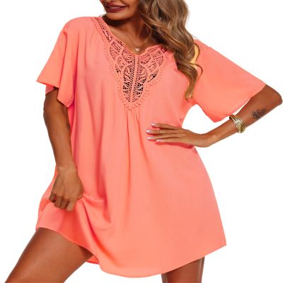 Supnier Cute Cover Ups for Swimwear Dress Loose V Neck Bikini Swimsuit Cover Up Summer Coverups for Bathing Suits Coral 2XL