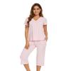 WiWi Bamboo Viscose Womens Pajamas Set Cool Short Sleeve with Capris Sets Super Soft Sleepwear with Pockets S-XXL, Pink, X-Large view 1
