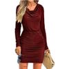 JEKE-DG Women's Long Sleeve Sequin Dress Sparkly Glitter Ruched Bodycon Dress V Neck Party Cocktail Dresses (XX-Large,Wine Red) view 3