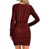 JEKE-DG Women's Long Sleeve Sequin Dress Sparkly Glitter Ruched Bodycon Dress V Neck Party Cocktail Dresses (XX-Large,Wine Red) view 4