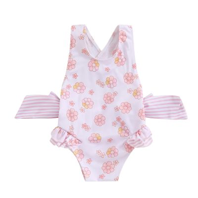 Toddler Girls Summer One Piece Bathing Suit Kids Girl Swimsuit Cute Floral Ruffles Swimwear Sleeveless Beach Wear (Light Pink-Flower, 5-6 Years)