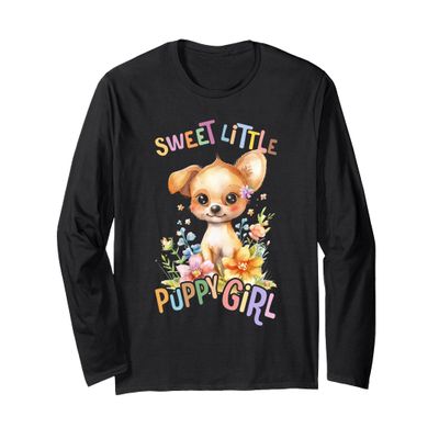 baby puppy dog with flowers cute puppies pet girl puppygirl Long Sleeve T-Shirt