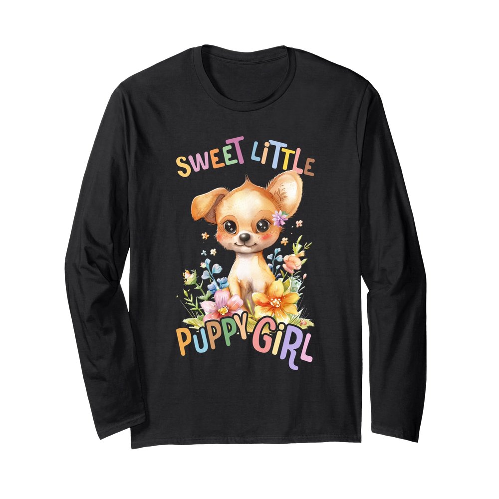 baby puppy dog with flowers cute puppies pet girl puppygirl Long Sleeve T-Shirt