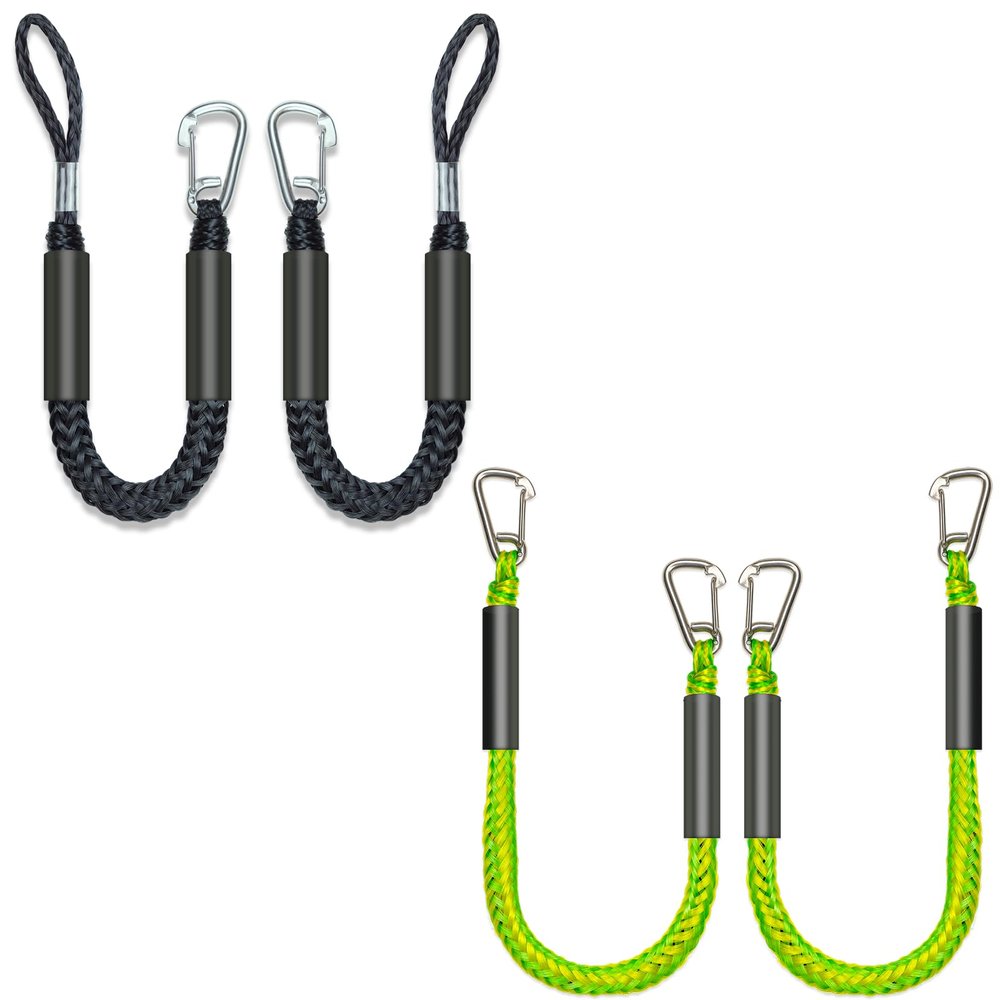 2.5FT*2 Fender Lines +3FT*2 Bungee Boat Lines with Two 316 Stainless Clip 4PCS