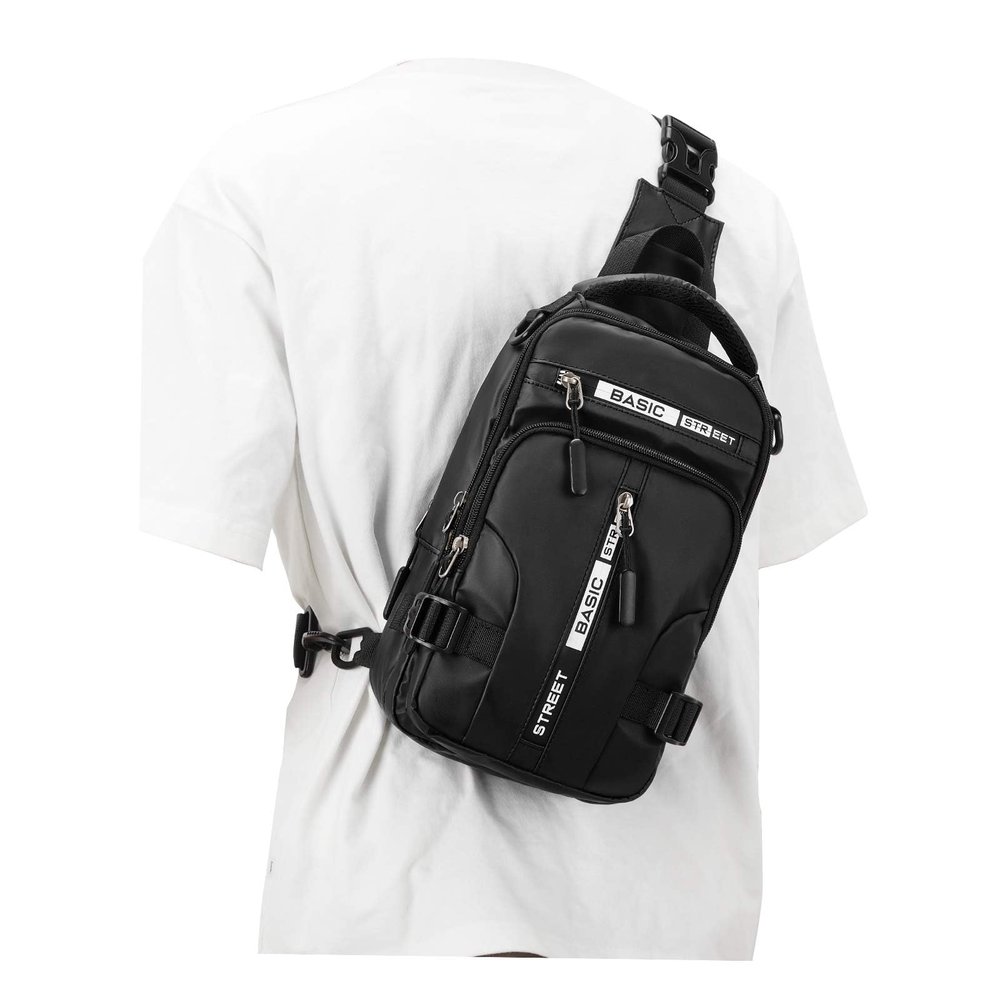Large Black Sling Bag for Men Women, Mini Anti Theft One Strap Motorcycle Sling Backpack, Small Sling Chest Bag Daypack Crossbody Backpack with Usb Port for Casual Travel Hiking Gym Outdoor Sports