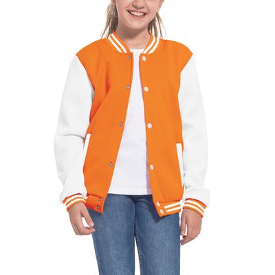 Mowbeat Kids Baseball Jacket Girls Bomber Jackets Boys Varsity Coats Top for Girl Sports Track Outerwear (Orange, 6Years)
