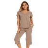 WiWi Bamboo Viscose Womens Pajamas Set Cool Short Sleeve with Capris Sets Super Soft Sleepwear with Pockets S-XXL, Camel, XX-Large view 1