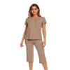 WiWi Bamboo Viscose Womens Pajamas Set Cool Short Sleeve with Capris Sets Super Soft Sleepwear with Pockets S-XXL, Camel, XX-Large view 3