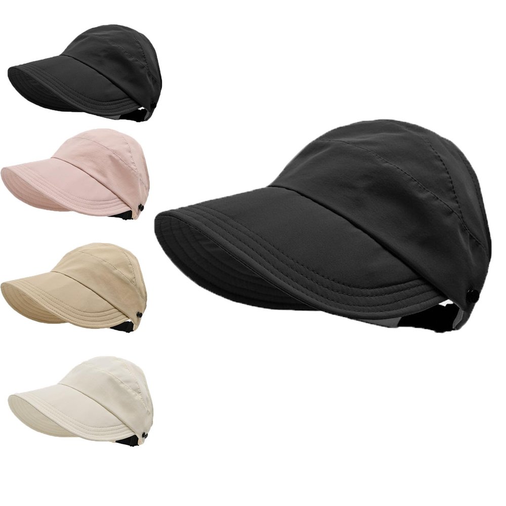 2024 New Women's Large Brim UV Protection Empty Top Sun Hat, Outdoor Wide Brim Hats for Women (Polyester, Black)