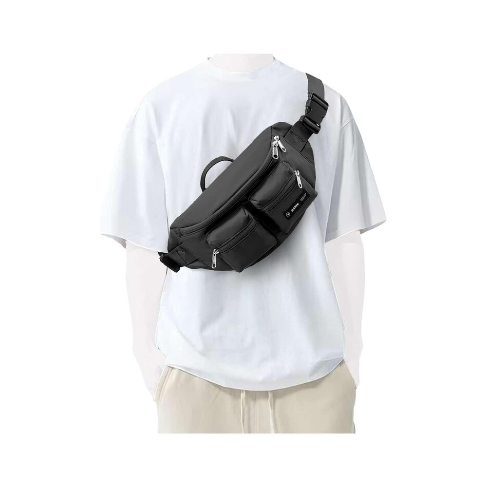 Black Fanny Packs for Women Men, Belt Bag with Mult Zipper Pockets, Waterproof Crossbody Bag, Fashion Waist Packs with Adjustable Long Strap for Workout Running Yoga Shopping Hiking