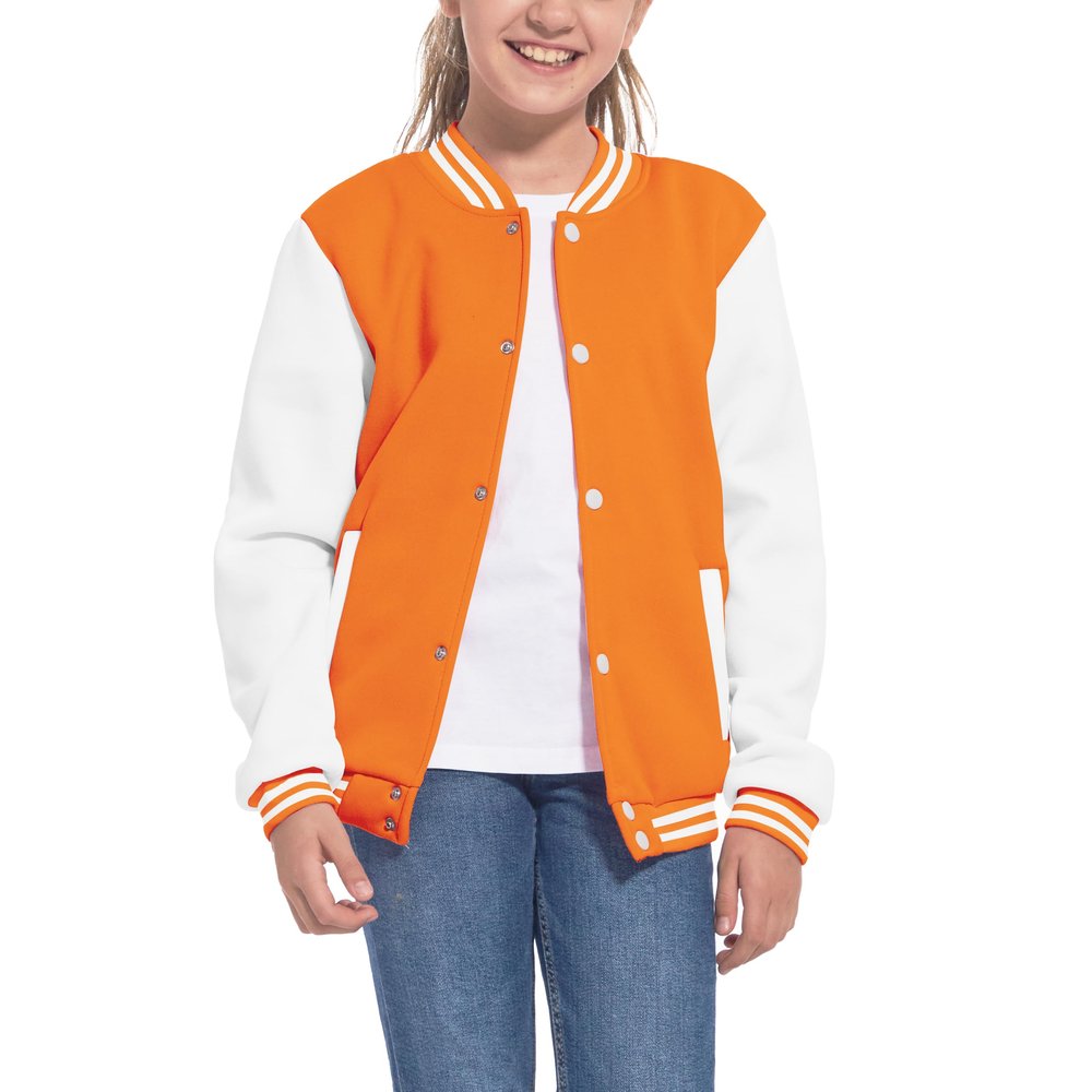 Mowbeat Kids Baseball Jacket Girls Bomber Jackets Boys Varsity Coats Top for Girl Sports Track Outerwear (Orange, 9-10Years)