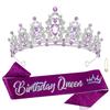 Atoden Birthday Crown and Queen Sash - Purple Crystal Tiara Rhinestone Headband for Women Princess Party Gifts view 1