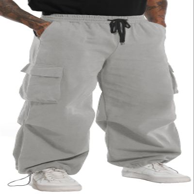 AITFINEISM Men's Casual Cargo Pant Elastic Waist Drawstring Streetwear Parachute Pants (42, Grey)