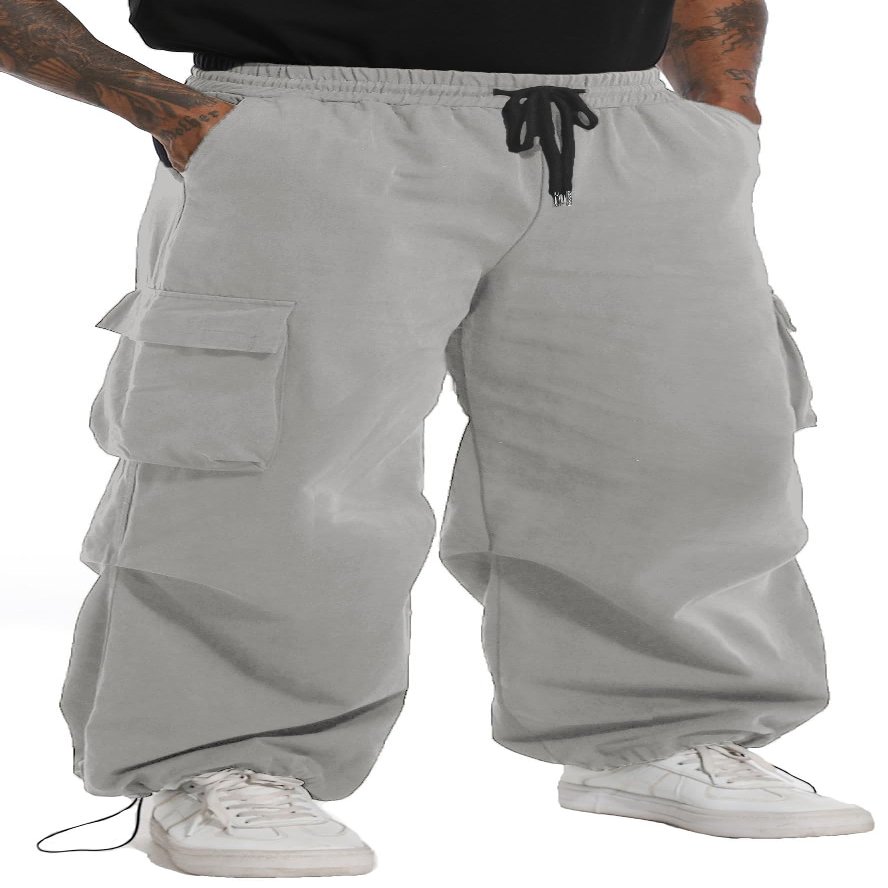 AITFINEISM Men's Casual Cargo Pant Elastic Waist Drawstring Streetwear Parachute Pants (42, Grey)