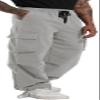 AITFINEISM Men's Casual Cargo Pant Elastic Waist Drawstring Streetwear Parachute Pants (42, Grey) view 2