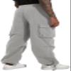 AITFINEISM Men's Casual Cargo Pant Elastic Waist Drawstring Streetwear Parachute Pants (42, Grey) view 3