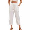 ZOCAVIA Womens Stripes Cotton Pants with Pockets High Waist Comfy Wide Leg Pants 2024 Summer Capri Pants Spring Plus Size Cotton Palazzo Pants for Women Lounge Pants,Stripes-Blue S view 1