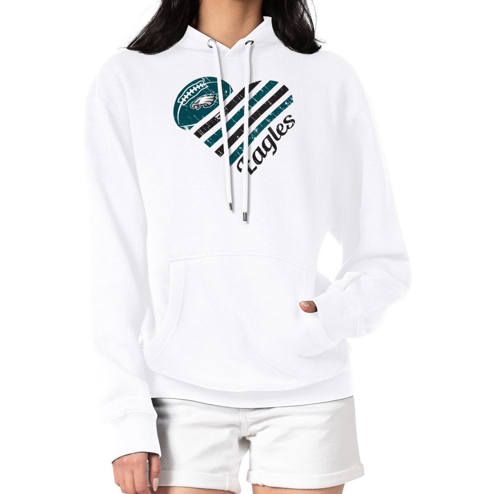 G-III Sports Women's White Philadelphia Eagles Heart Graphic Fleece Pullover Hoodie