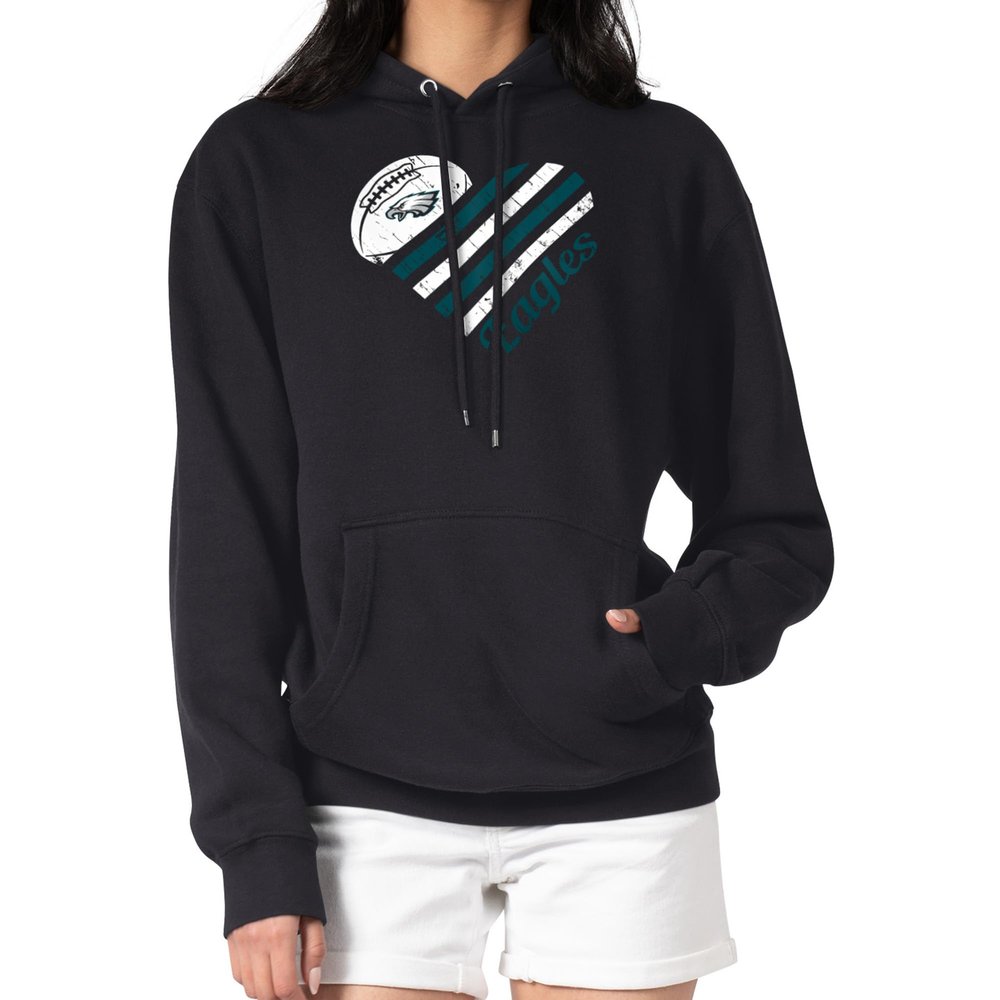 G-III Sports Women's Black Philadelphia Eagles Heart Graphic Fleece Pullover Hoodie
