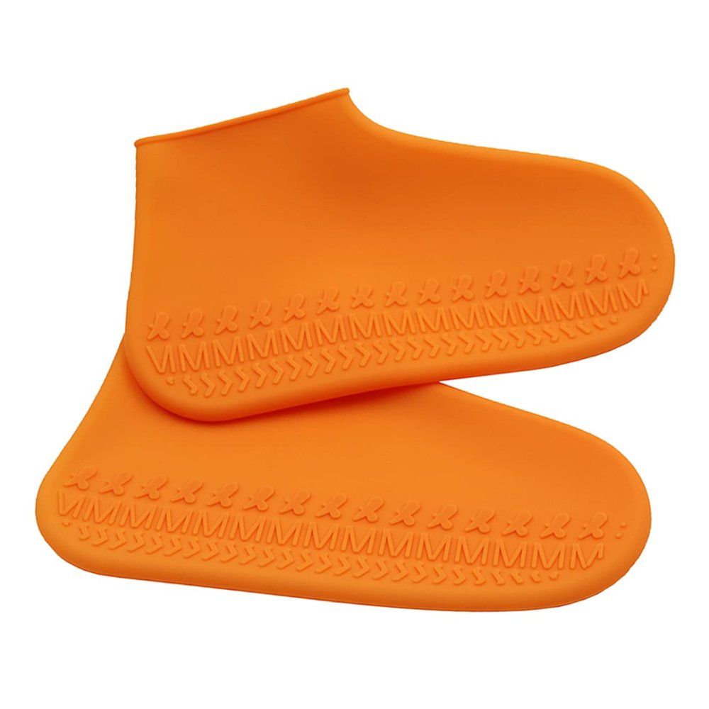 KOMBIUDA Unisex Silicone Rain Shoes Cover Waterproof Anti-Slip Shoe Protector for Adults and Boys and Girls Thick Sturdy Design Reusable for Outdoor Use Orange
