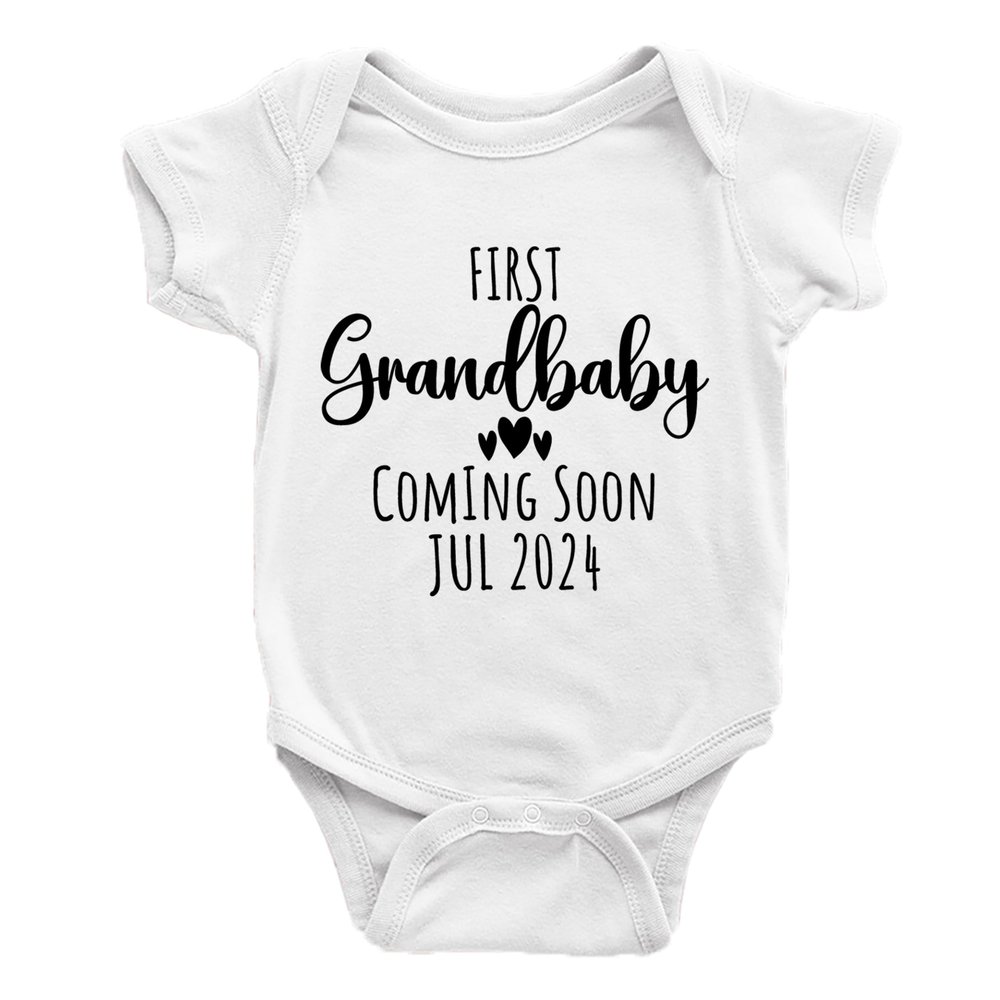 Custom First Grandbaby Coming Soon Infant Bodysuit, Pregnancy Announcement Gift for Grandparents, Baby Announcement Surprise Reveal, I Can't Wait New Baby Outfit for 0-18 Months, Abuelo, Abuela Gift