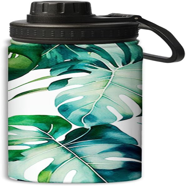 Green tropical palm leaves design 18 oz Sports Insulated Kettle,Stainless Steel Insulated Cup Sport Bottles-Double Walled, Green and white