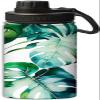 Green tropical palm leaves design 18 oz Sports Insulated Kettle,Stainless Steel Insulated Cup Sport Bottles-Double Walled, Green and white view 1
