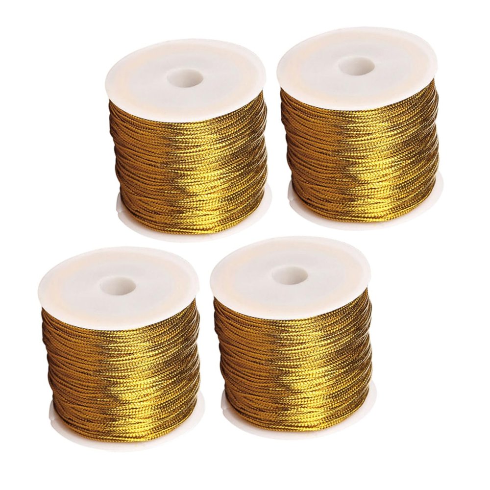 NineFit Basics 4rolls Gold Elastic Cord Decorative Craft Rope for Packaging Wrapping and Crafts and Stretchy Twine for Secure Binding Elegant Gold