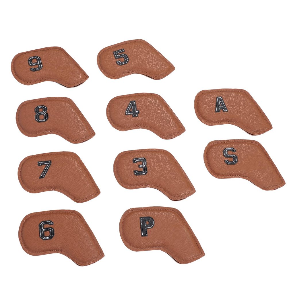 Alomejor 10PCS Putter Protective Covers PU Headcover for Entertainment and Training Needs (Light Brown)