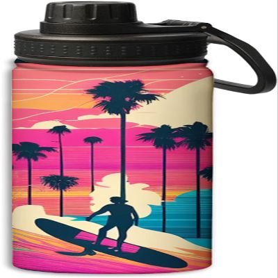 NineFit Basics Surfer style among palm trees at sunset design 18 oz Sports Insulated Kettle Stainless Steel Water Bottles Outdoors,Leak Proof, Multicolor, 164-bwb0324bb350008-06