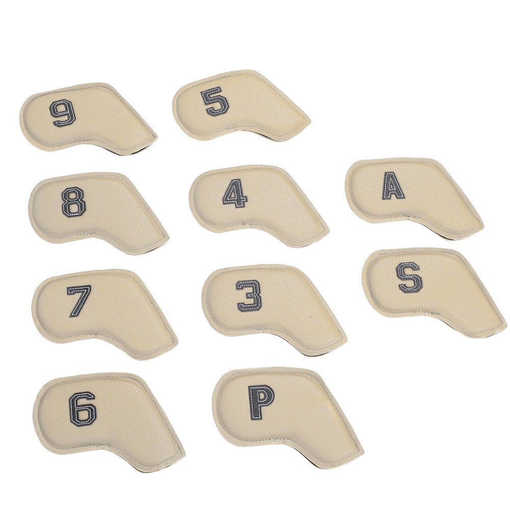 Alomejor 10PCS Putter Protective Covers PU Headcover for Entertainment and Training Needs (Beige)