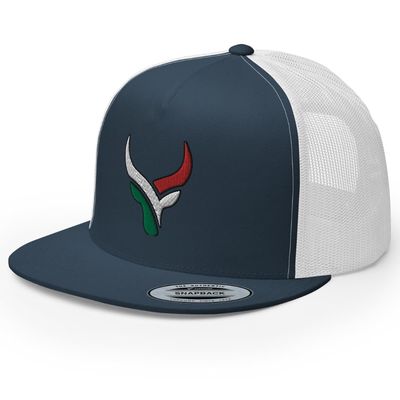 RIVEMUG Bull Head Mexican Cowboy Trucker Hat | Flat Bill High Crown Adjustable | Country Mexico Western Ranch Cap Navy/White