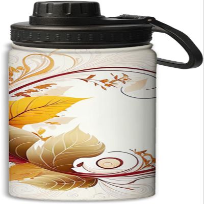 NineFit Basics leaves in box design Insulated Water Bottles 18 oz - Double Wall Vacuum Insulated Sports Water Bottle,Leak Proof, Yellow, 164-bwb0324bb350014-04