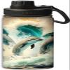 Dolphin jumping on the waves design 18 oz Insulated Water Bottle,Double Wall Vacuum Metal Reusable Water Bottle Bottle,Reusable Sports Flask For Cold Drink, Blue view 1