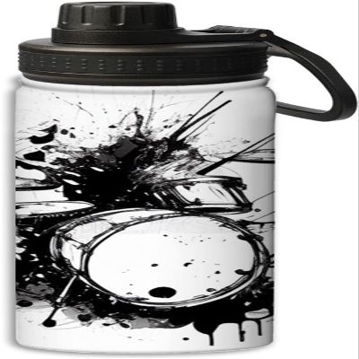 NineFit Basics Hand drawn drum art design 18 oz Sports Insulated Kettle,Stainless Steel Insulated Cup Sport Bottles-Double Walled, White and black, 164-bwb0324bb350007-02