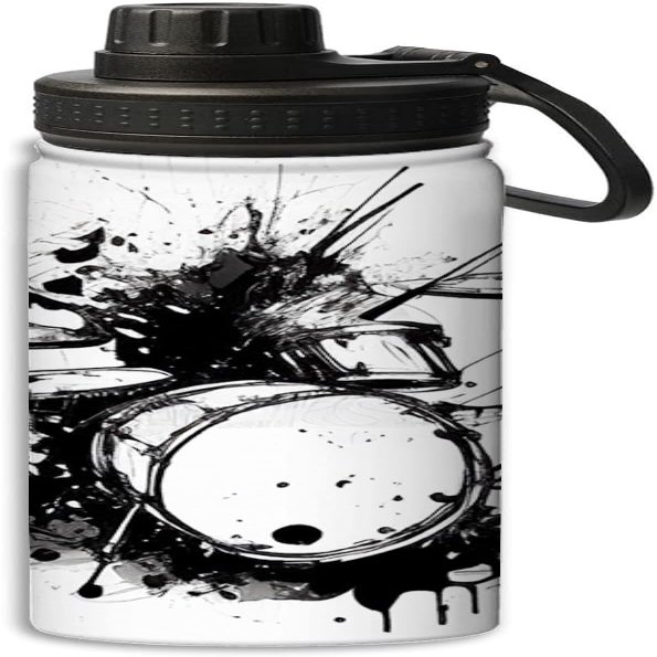 NineFit Basics Hand drawn drum art design 18 oz Sports Insulated Kettle,Stainless Steel Insulated Cup Sport Bottles-Double Walled, White and black, 164-bwb0324bb350007-02