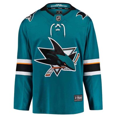 Fanatics Youth San Jose Sharks Home Breakaway Jersey Size L/XL Ages 12-18 Years NHL Licensed Hockey Jersey, Teal